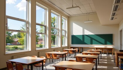 an eco classroom with high operable windows and side vents for student comfort and air quality.