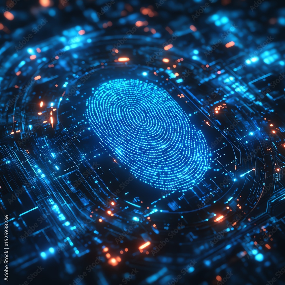 Poster Futuristic Biometric Security with Fingerprint Scanner  high resolution   for isolate image