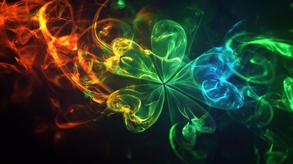 Obraz premium Abstract Clover Smoke Art Colorful Glowing Four Leaf Design