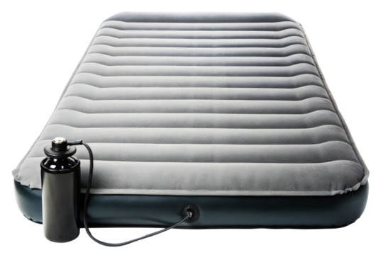 Comfortable inflatable mattress ready for a restful sleep isolated with transparent background
