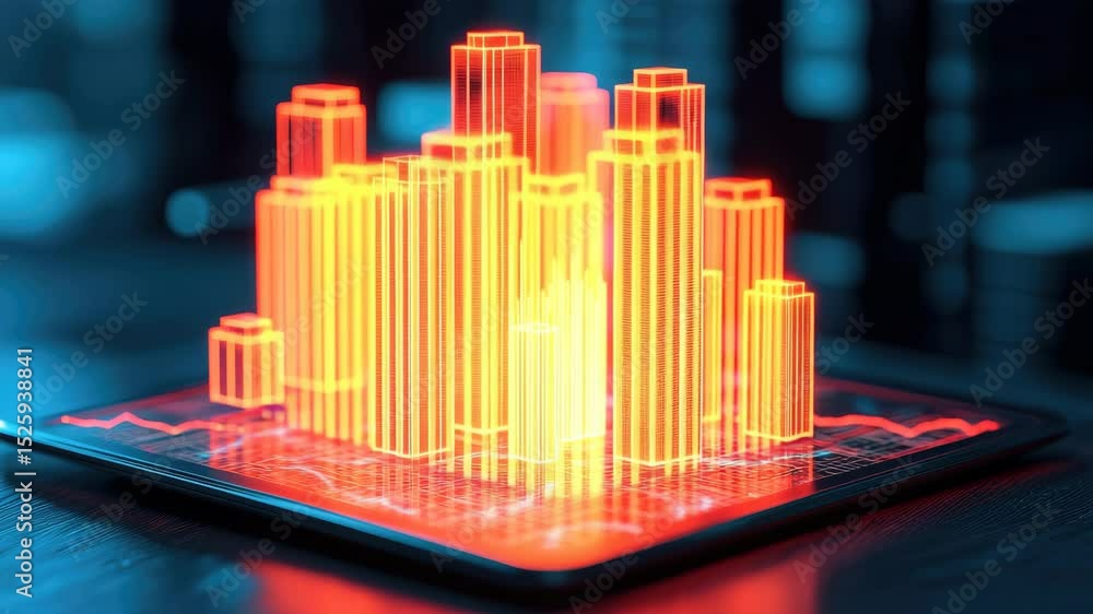 Poster digital cityscape 3d visualization and data analysis for urban architecture and technology trends
