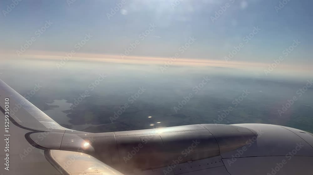 Poster tranquil view from airplane window with engine visible during peaceful flight