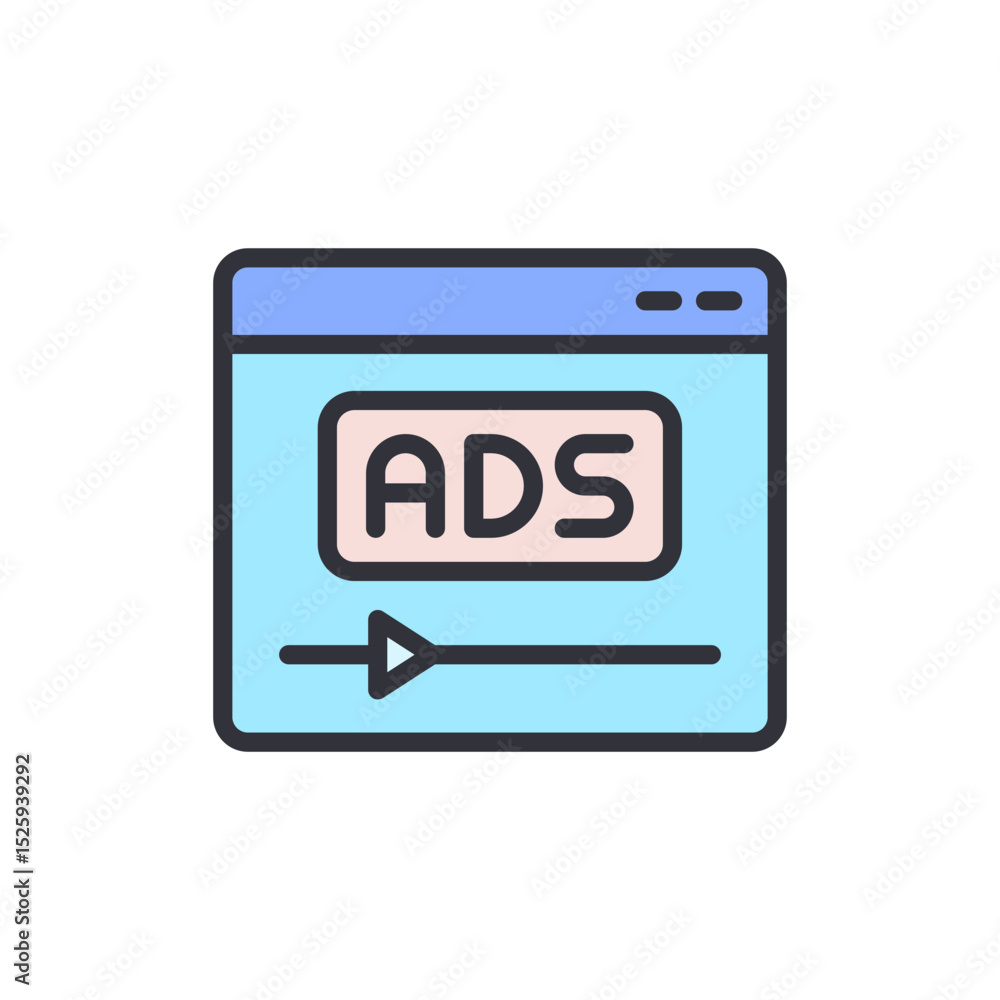 Poster online advertisement illustration on video player interface with play button