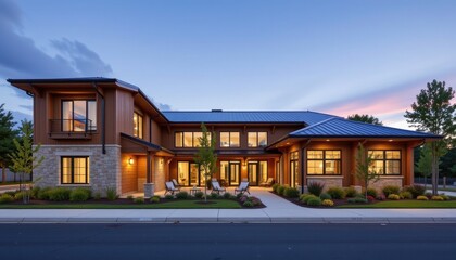 Obraz premium a mixed use building using graywater systems, led lighting, and highly reflective roofing materials.