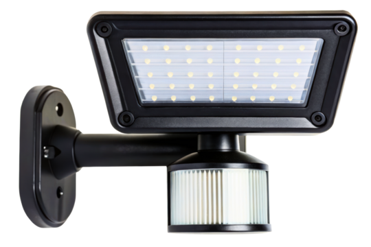 Bright LED security light designed for outdoor safety isolated with transparent background