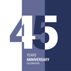 Fototapeta premium Anniversary logo design. Modern negative space set of numbers. 45 years blue combination colors and white vector illustration