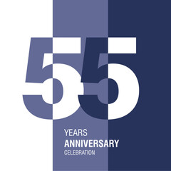 Anniversary logo design. Modern negative space set of numbers. 55 years blue combination colors and white vector illustration