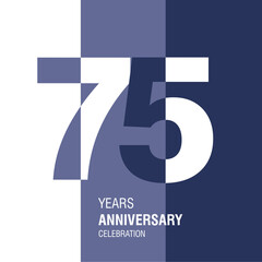 Anniversary logo design. Modern negative space set of numbers. 75 years blue combination colors and white vector illustration