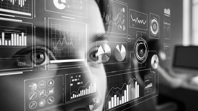 Futuristic Interface Overlaying Human Eye, Data Visualization, Technology Concept Video