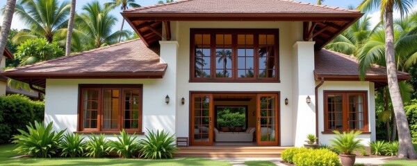 traditional tropical house with tall operable windows and air vents designed for passive airflow.