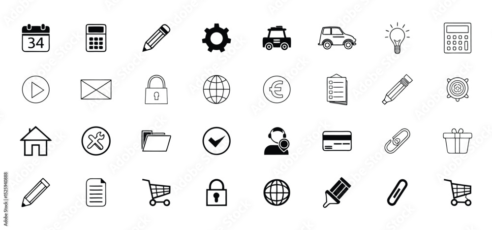 Poster collection of vector icons representing various concepts such as business communication design and t