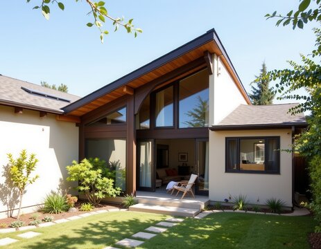 a courtyard house with inward facing operable windows enhancing cross ventilation.