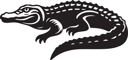 Crocodile Silhouette Illustration Wildlife Animal Design with Black Silhouette