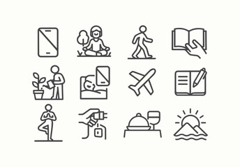 Collection of Lifestyle and Wellness Icons Portraying Daily Activities