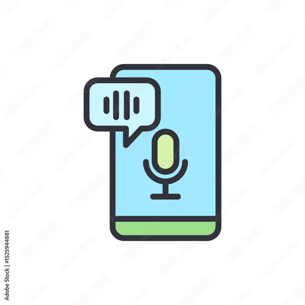 Poster mobile voice assistant interface with speech bubble and microphone icon