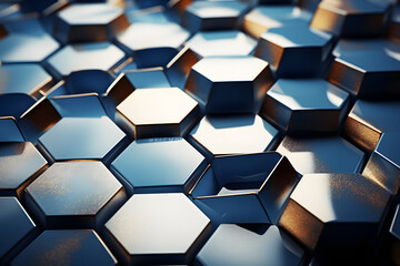 Vibrant geometric arrangement of blue and orange glass blocks illuminated from below