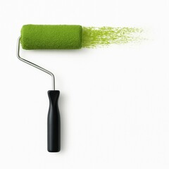 Paint roller with green paint on the tip.