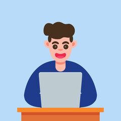 Cute Cartoon Boy Working on Laptop character design
