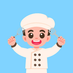 Cute Cartoon Happy Kid Chef with Cooking Tools character design