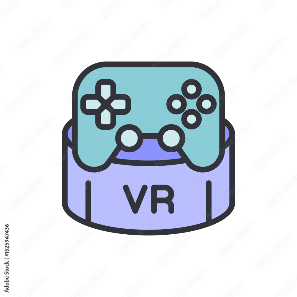 Poster virtual reality gaming concept featuring controller and vr display