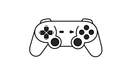 a black game controller icon. Trendy flat style, minimal and modern design, isolated on white background. Suitable for website design, logo, app UI, or mobile game interface. Includes joystick