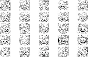 Halloween jack o lantern coloring pages set