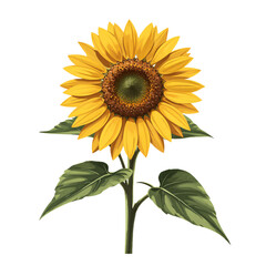 Obraz premium A vibrant sunflower with detailed petals and leaves, isolated on a white background, highly detailed, stock illustration.
