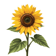 Obraz premium A vibrant sunflower with detailed petals and leaves, isolated on a white background, highly detailed, stock illustration.