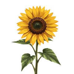 Naklejka premium A vibrant sunflower with detailed petals and leaves, isolated on a white background, highly detailed, stock illustration.