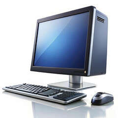 Fototapeta premium A desktop computer on a white background, featuring a monitor