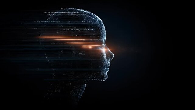 Futuristic digital human silhouette with light streaks, symbolizing technology and innovation