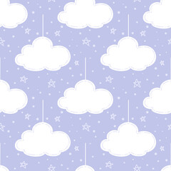 Seamless pattern of hand drawn clouds and stars, perfect for fabric and wall decoration.
