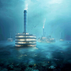 Carbon Capture and Storage. CCS. Ocean-based carbon capture floating structure design concept image.