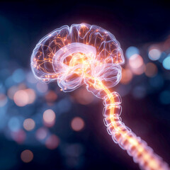 Gut brain axis. Vagus nerve illustrated as a glowing bridge in the brain.