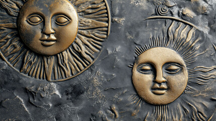 Boho texture overlay. Backgrounds. Overlay design. Textile mockups. Packaging. Social media templates. Vintage stone sun and moon symbols image