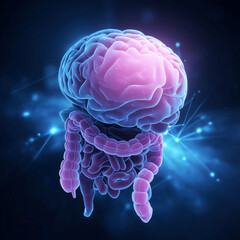 Gut brain axis. VR simulation of brain-gut communication loop in healthcare research.