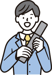 笑顔で卒業証書を持つ男子高校生のイラスト素材