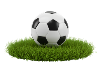 Grass with a soccer ball isolated on white or transparent background. PNG
