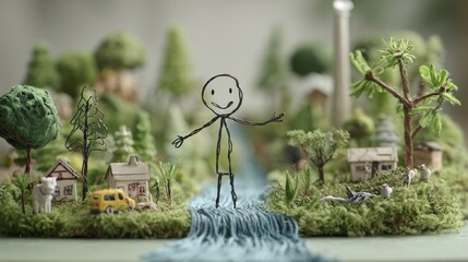 A stick figure teaches children about the environment, inspiring awareness and stewardship in the next generation.

