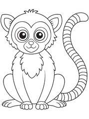 Cute Black Lemur Coloring Page For Children Animal Drawing