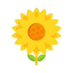 Flat Design Sunflower Cartoon Illustration with Yellow Petals and Green Leaves