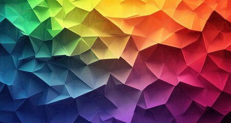 Abstract geometric pattern with vibrant multicolored polygons blending from green and yellow to red, purple, and blue creating a dynamic textured appearance