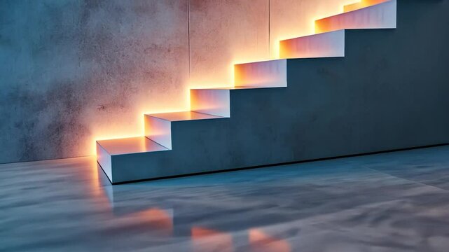 Concrete stairway with interior lighting for architectural design and modern structures