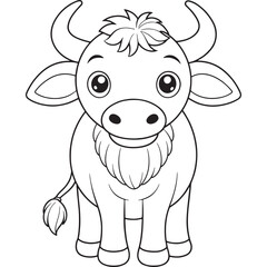 Buffalo Cartoon Coloring Page Printable Cute Animal Drawing For Kids