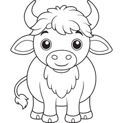 Buffalo Cartoon Coloring Page Cute Wildlife Animal Illustration