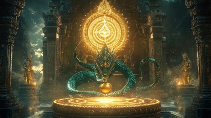 Mystical Naga Serpent Guardian in Ancient Temple