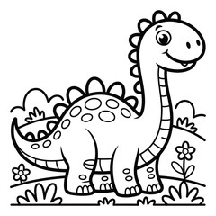  Smiling Cartoon Dinosaur in Nature – Kids Coloring Page Design