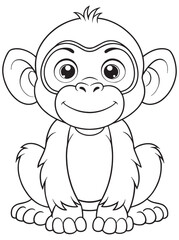 Baby Chimpanzee Coloring Page Cute Primate Animal Illustration For Kids