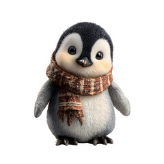 Fuzzy penguin chick adorned in cozy scarf