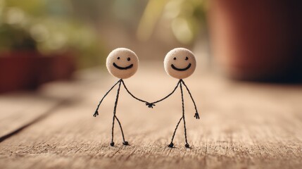 Two stick figures shaking hands, sharing smiles, symbolize the joy and excitement of forming new connections and relationships.
